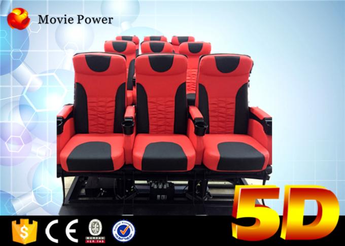 Assentos vermelhos e pretos do teatro 100 do movimento da cadeira de couro 4D com varredura dos suportes e do pé de copo 0