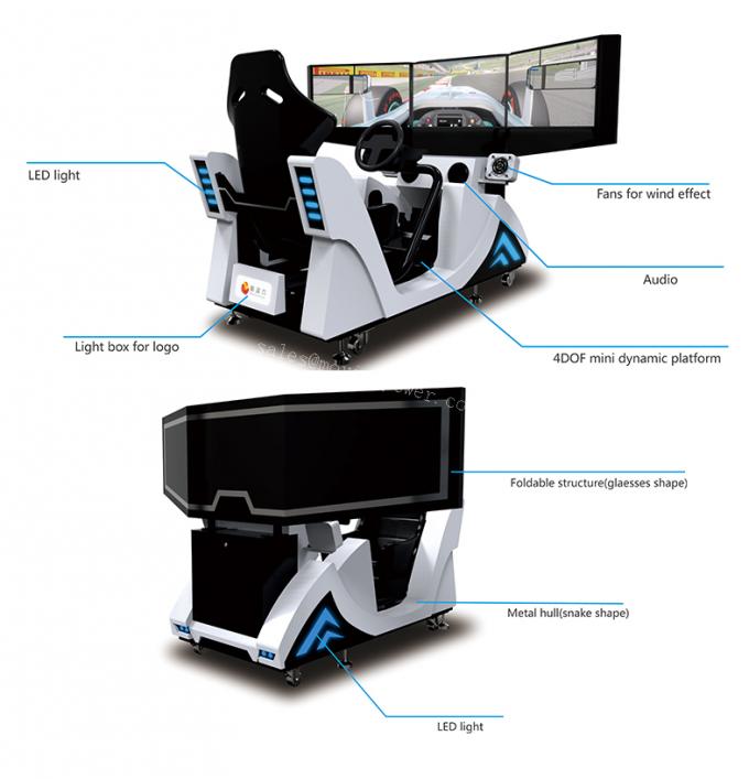 Simulador interno da realidade virtual de carro de competência da arcada com 3 a tela 4KW 0