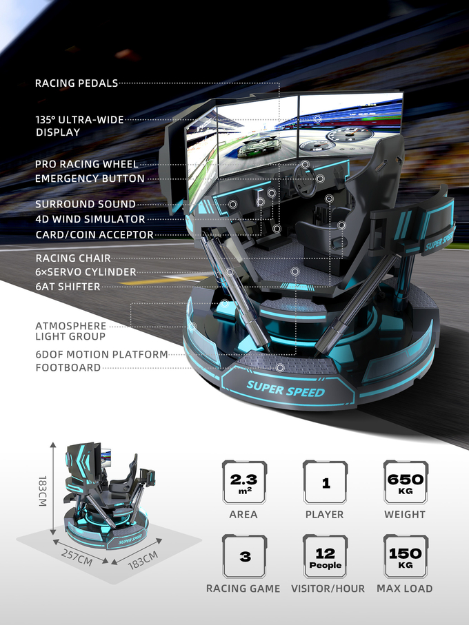 Plataforma hidráulica do movimento da máquina de jogo 6dof do simulador das corridas de carros 4d que conduz o simulador 1