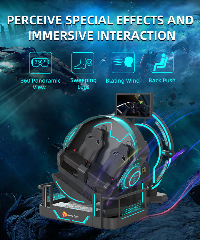 VR 360 2 assentos 9d montanha-russa Máquinas VR 360 rotação VR Cinema 360 graus Simulador de cadeiras voadoras 2