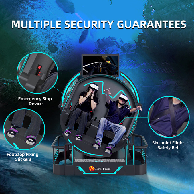 VR 360 2 assentos 9d montanha-russa Máquinas VR 360 rotação VR Cinema 360 graus Simulador de cadeiras voadoras 4