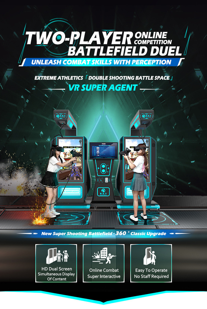 Máquina de jogo para múltiplos jogadores do esporte da batalha do Play Station da arma do filme dos jogos 9d do tiro do empurrador VR da moeda 0