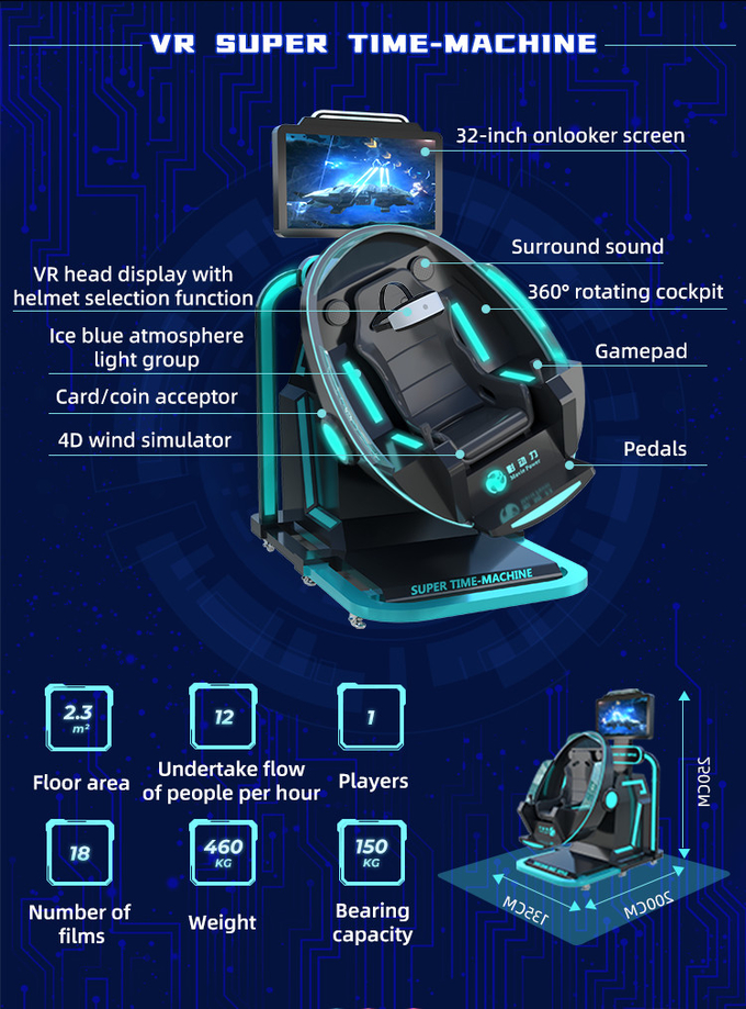O Time Machine super virtual comercial do simulador 9D VR da realidade voa o equipamento de jogo 4