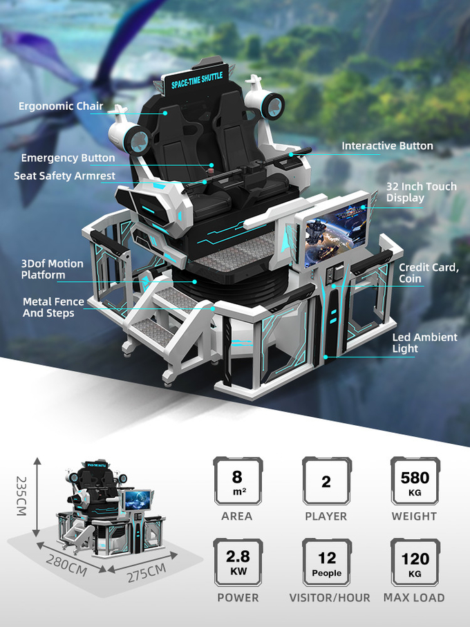 cadeira 2 Seater de Vr da montanha russa da máquina de jogo de Vr do simulador da realidade virtual de 4d 8d 9d 1