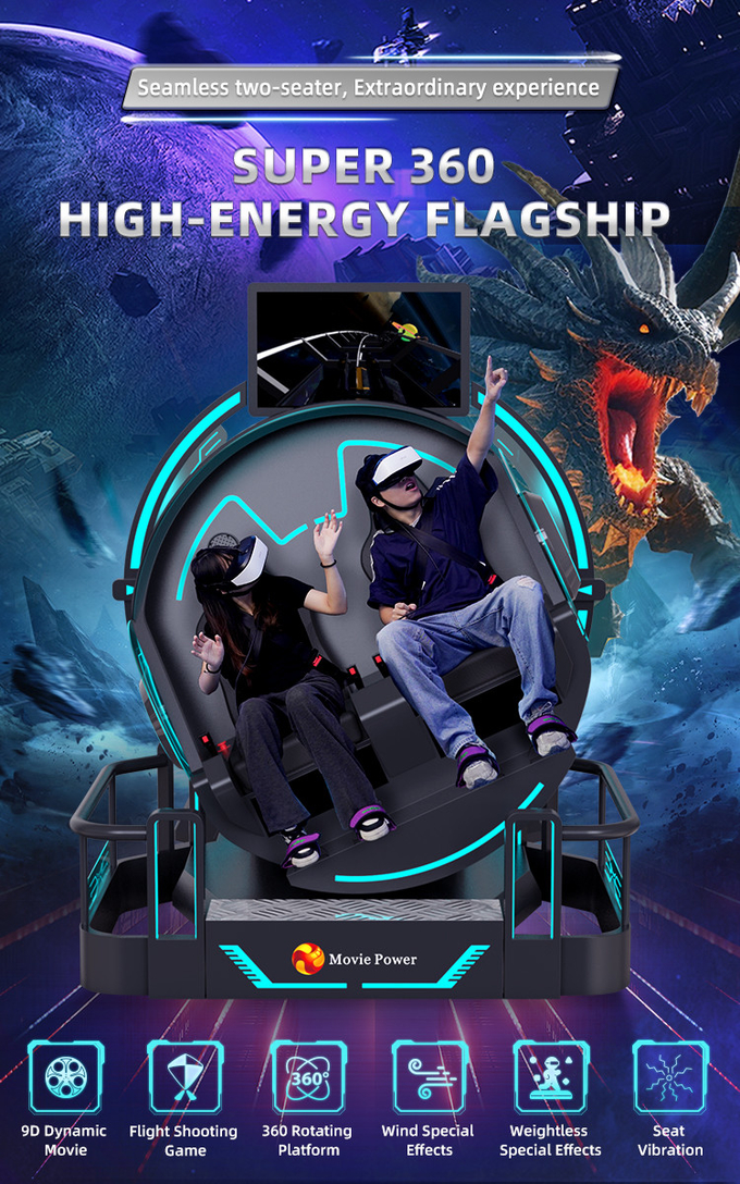 Smart Control VR 360 Flying Cinema 2 assentos 9D VR Roller Coaster Simulator 0