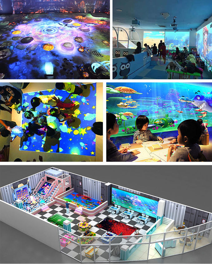 Jogos interativos do assoalho do movimento do túnel do holograma do projetor do equipamento 3d do campo de jogos das crianças 0