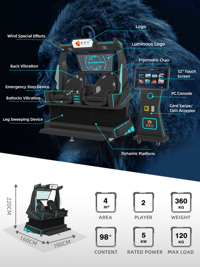 9d VR Cinema 2 Assentos Roller Coaster VR Chair Arcade 4d 8d 9d Simulador de Realidade Virtual Vr Máquina de Jogo Com Disparos 1