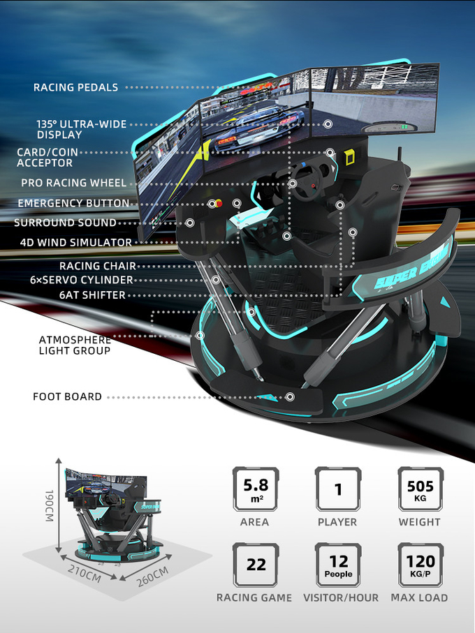 Car Simulator 9d Vr 6 Dof Racing Simulator Virtual Reality Arcade Game Machine com 3 telas 1