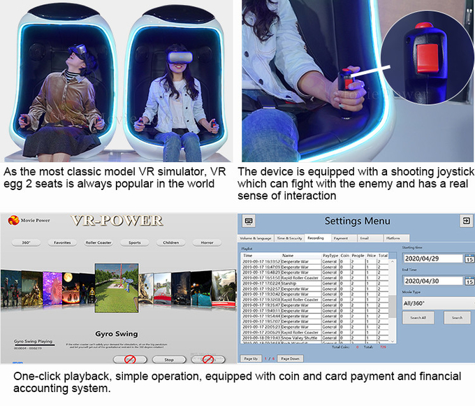 2 jogadores Realidade Virtual 9d cadeira de ovo 9d Vr Roller Coaster máquina de jogo simulador de plataforma de movimento simulador 4